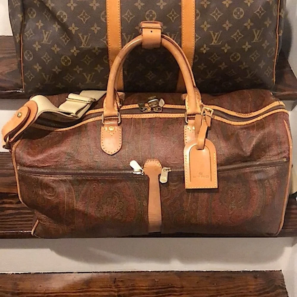 ETRO MILANO Paisley Coated Canvas Vachetta Leather Boston Shoulder Weekend Bag - Picture 16 of 16
